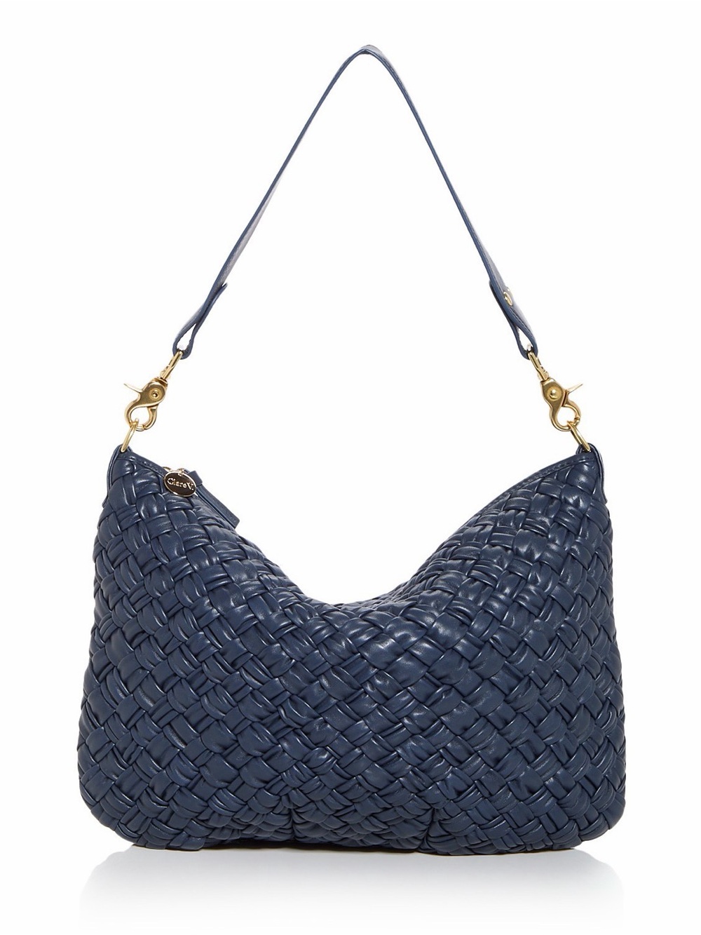 Clare V. Moyen messenger bag made of puffy woven blue leather